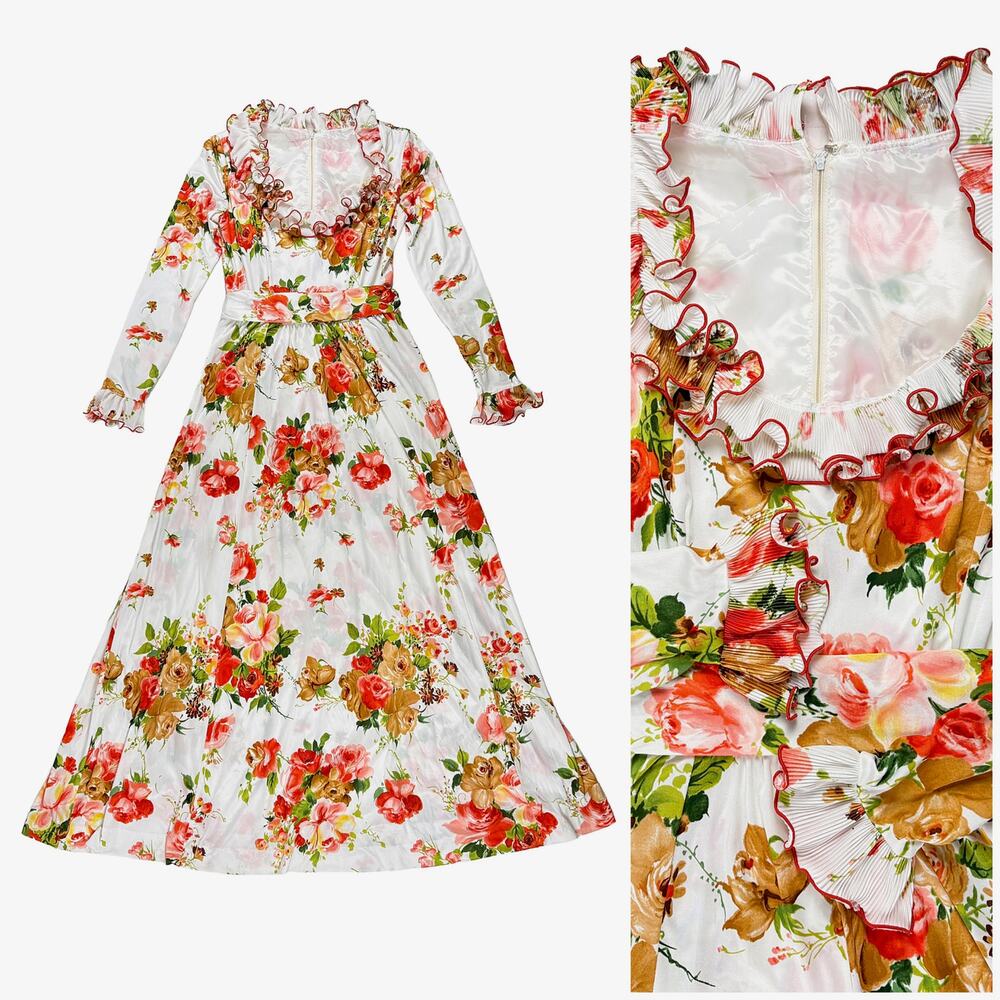 Vintage 70s JCPenney Floral Prairie Maxi Dress M Cottagecore Gunne Sax Style USA